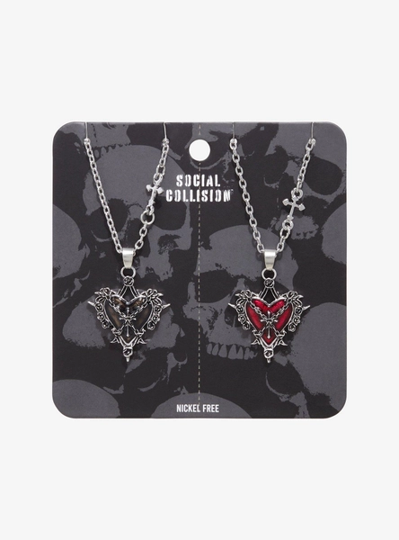 Social Collision Cross Heart Best Friend Necklace Set