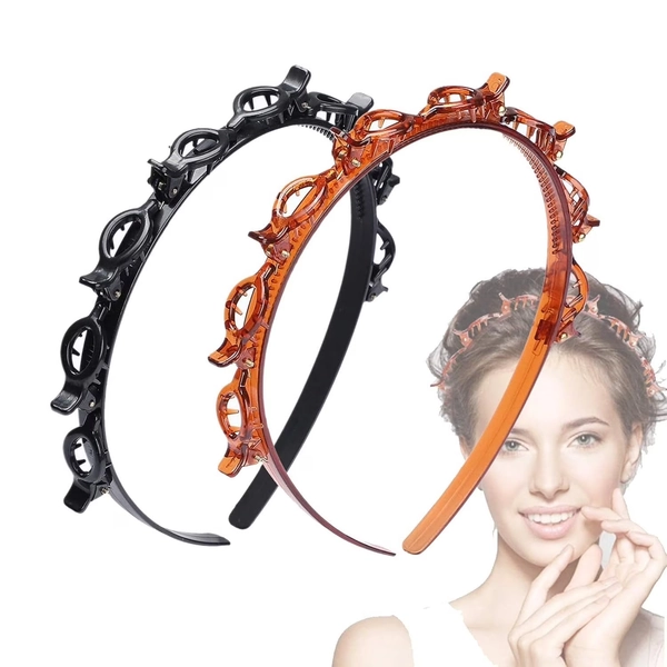 Headband with Clips - 2 Pack Bangs Hairstyle Headband with 8 Clips, Butterfly Clip Headband, Multi Layer Toothed Braid Headband Hair Accessories for Women Girls, Multicolor - Walmart.com