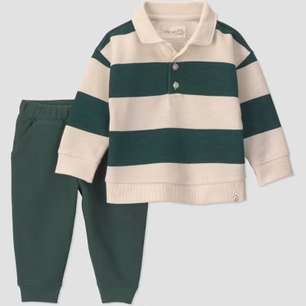 Little Planet By Carter's Baby Boys' 2pc striped polo shirt and pants Set - Green 18M