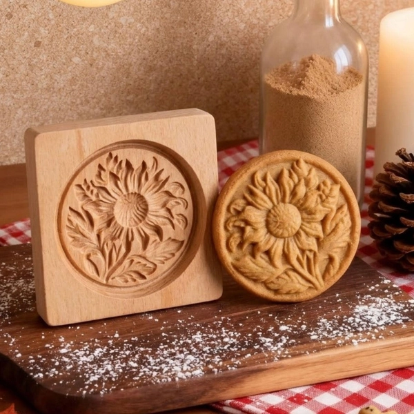 Wooden Sun Drenched Bloom Cookie Mold:Biscute Cutter,Springerle Shortbread Mold