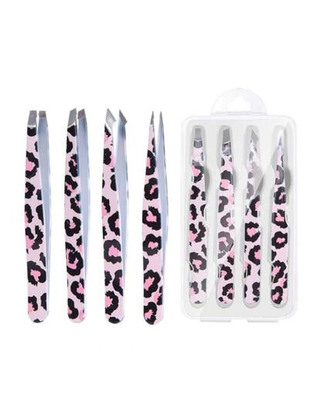 4Pcs Portable Beauty Tweezers Set, Eyebrow Tweezers Facial Hair Removal Clips, Stainless Steel Flat Angled Tip Eyebrow Eyelash Makeup Tweezers Beauty Tools, Available All Year Round