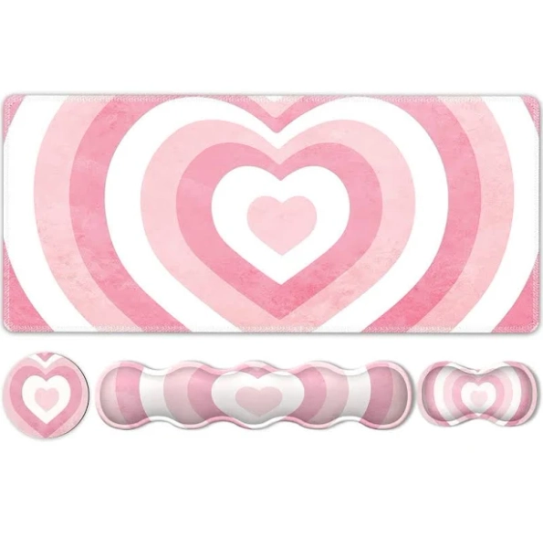 Cute Floral Desk Mat Set Non Slip Mouse Pad With Wrist Support For Rest Women Home Office (pink)