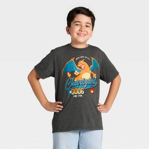 Pokemon Boys' Charizard Short Sleeve Graphic T-Shirt - Gray S
