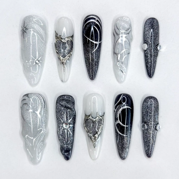 3D Long Dark Embossed Female Nail Art Premium High Quality Press Nails Beautiful Items - AliExpress 