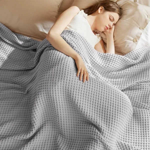 Bedsure 100% Cotton Waffle Weave Blankets 239GSM Bedsure Color: Natural Size: Queen