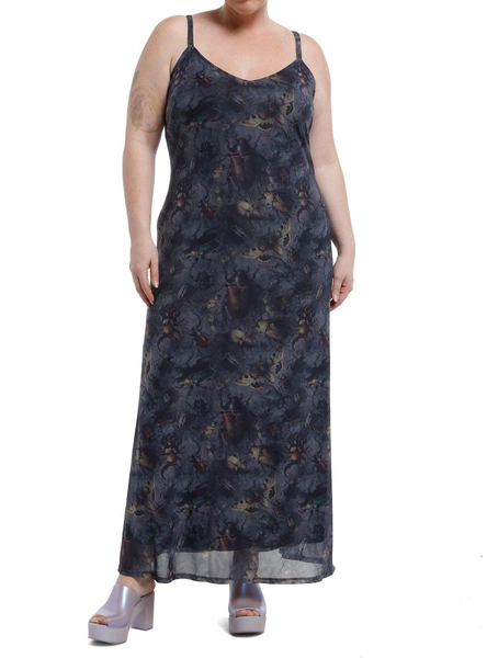 Thorn & Fable Insects Dark Blue Midaxi Slip Dress Plus Size
