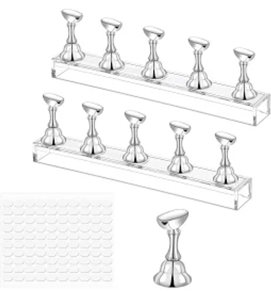 JIYIN Acrylic Nail Display Stand, Nail Crystal Holder Magnetic Nail Tips Practice Holder for Nail Art with Reusable Adhesive Putty, Nail Stand Kit for