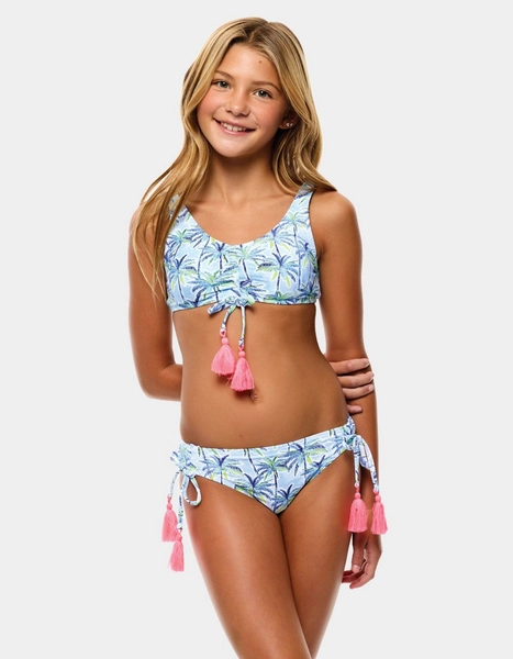 BEACH LINGO Palm Paradise Bralette Girls Bikini Set - BLUE