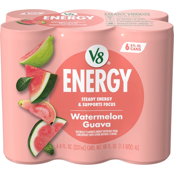 V8 Energy Watermelon Guava Energy Drink, 8 fl oz Can (6 Pack) - Walmart.com