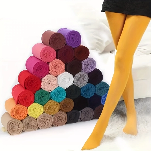 3/6-pair Candy-Colored Women's Velvet Tights for Spring/Autumn, Opaque Colored Base Socks, Candy-Colored Tights, Footed Stockings, High Elasticity, Random Color Mix