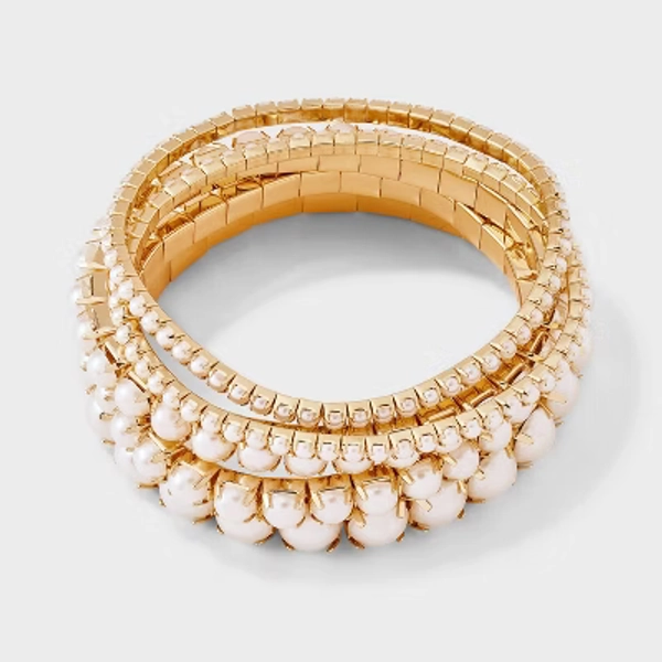 Cupchain Pearl Stretch Bracelet Set 5pc - A New Day™ Gold/Pearl