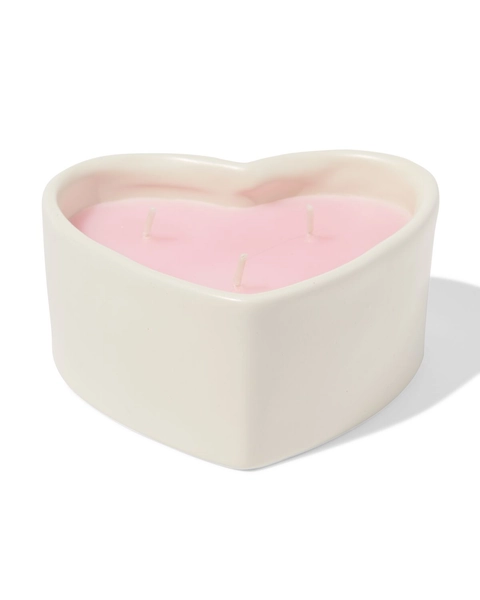 kaars drie lonten 13x10cm keramiek hartvorm roze