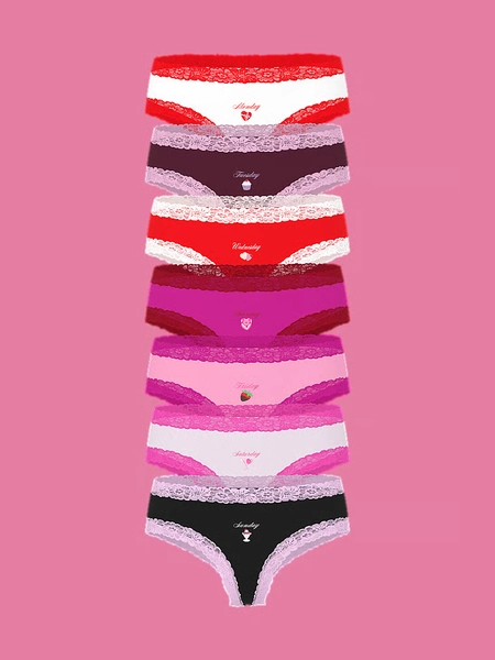 7-Pack PINK Wink™ Lace-Trim Cheeky Panties