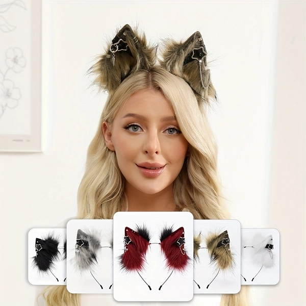 Cosplay Punk Style Headband, Handmade Cute Plush Animal Ears, Hot Girl Headpiece, European and American Style Hair Accessory, Headband with Detachable Ears, Suitable for Role-Playing, Halloween, Easter, Christmas Dress-Up Props