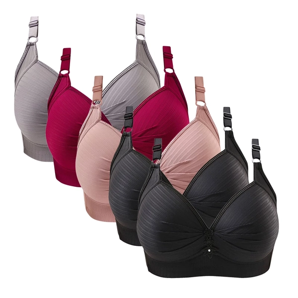 qolati 5Pcs Everyday Bras for Women Adjustable Straps Soft Floral Wireless Push Up Sports Bras Seamless Comfortable Full-Coverages No Underwire Bralette T-Shirt Bra