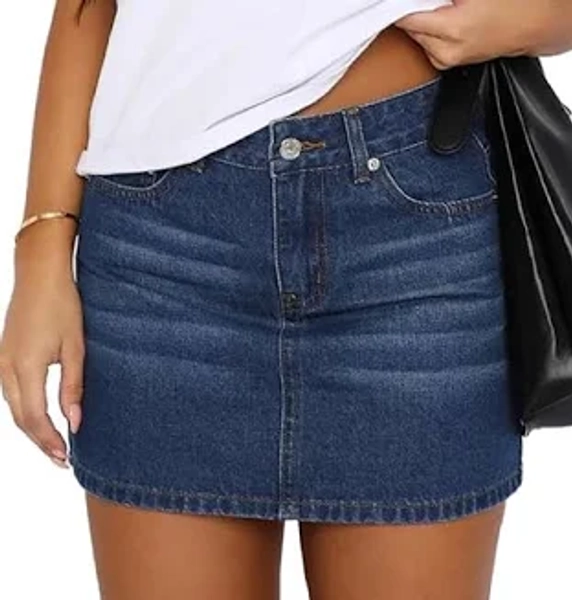 Betrodi Women Blue Denim Mini Skirt Casual Low Rise Stretch Bodycon Micro Cargo with Pockets