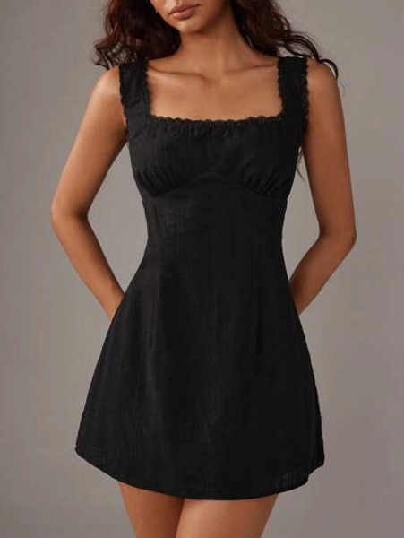 TRNVIE Floral Lace Trim Fitted Textured Mini A-Line Dress, Spring/Summer