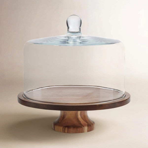 Libbey Libbey Acaciawood Footed Round Wood Server Cake Stand with Glass Dome | Birch Lane