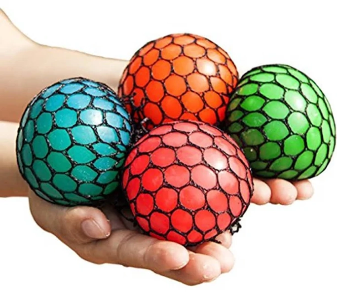 Lot de 5 balles anti-stress en maille spongieuse pour soulager la pression, les couleurs peuvent varier