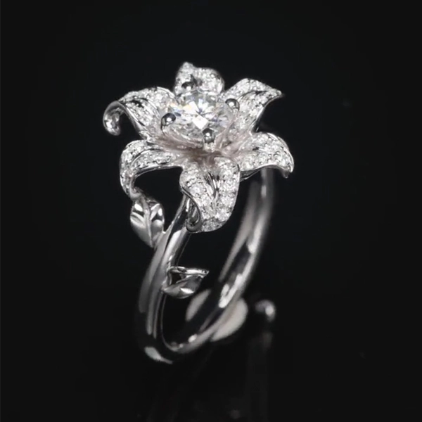 Diamond lily Open Ring  - Helloice