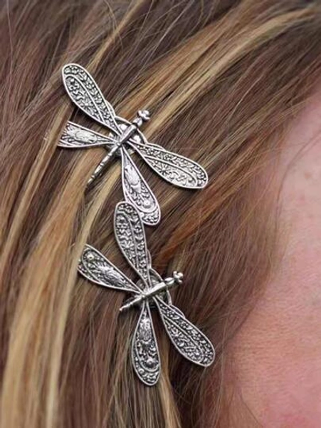 2pcs Women's Retro Silver Hair Slides Dragonfly Hair Clip Personalized Side Bangs Clip Daily Small Clip Boho,Y2k Hair Clips Claw Clips Hair Barrettes, School Stuff