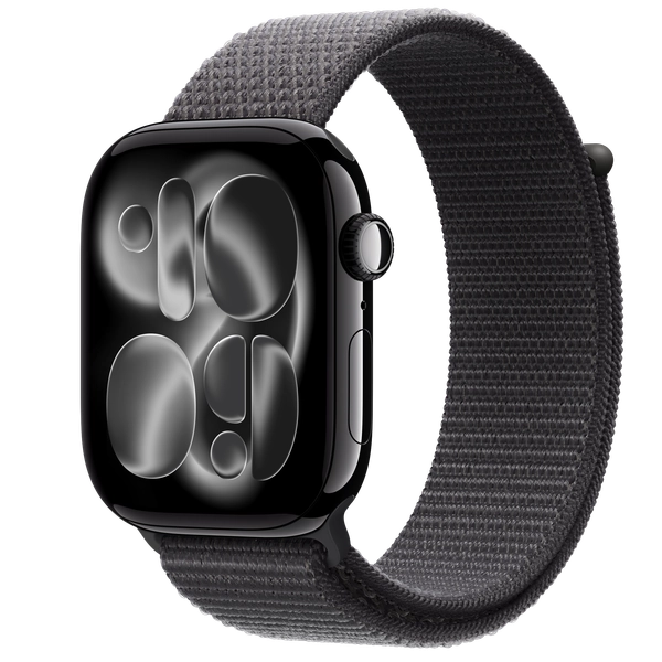 Apple Watch Series 11 GPS, 46mm Jet Black Aluminum Case with Dark Gray Sport Loop