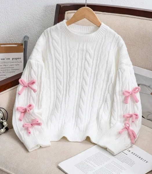 SHEIN Girls Loose Fit Bow Knitted Sweater
