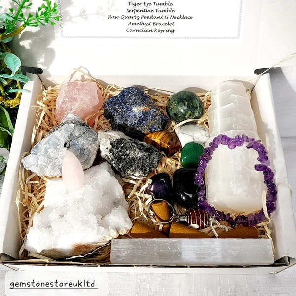 Mystery Crystal Collection Gift Box: Tumbles, Selenite, Bracelets, Pendants, Clusters