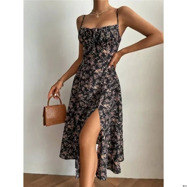 Frenchy Floral Cami Tie Print Thigh Dress