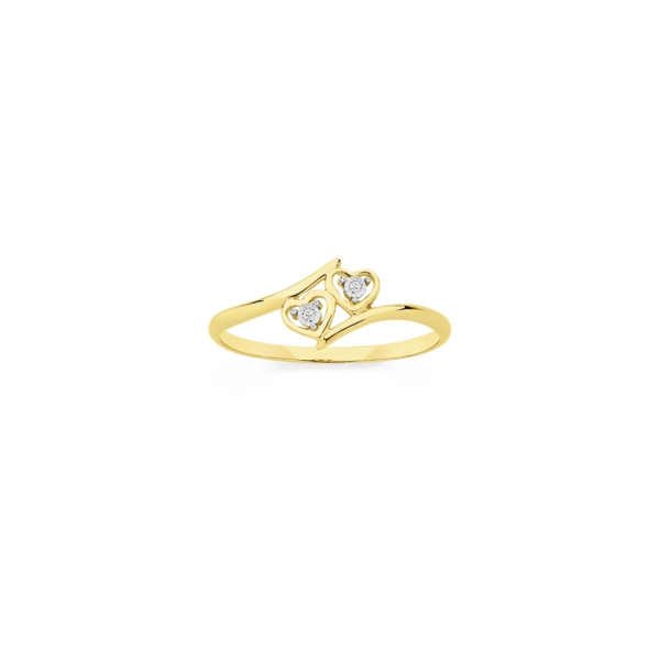 9ct Gold Diamond Double Heart Ring