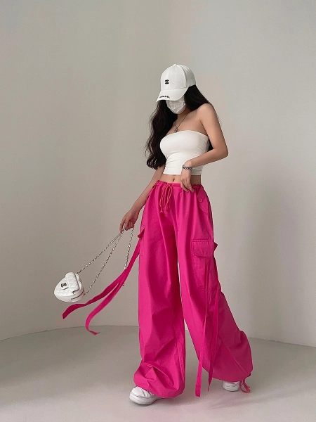 Hot Pink Wideleg Drawstring Pants | Rora - BabyMonster - Fashion Chingu