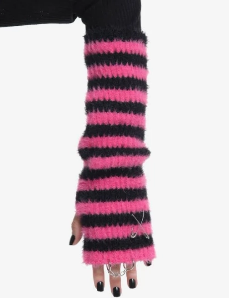 Stripe Pierced Fuzzy Arm Warmers