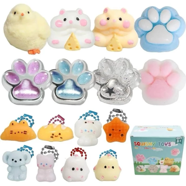 16pcs Squishy Pack,Fidget Toys Kit,Include taba Squishies Party Favors for Kids 4-8 8-12 Treasure Box Toys for Classroom Birthday Xmas Gifts for Girls