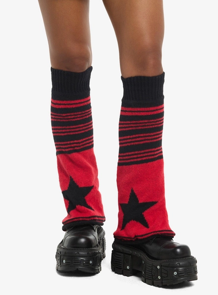 Red & Black Star Stripe Flared Leg Warmers