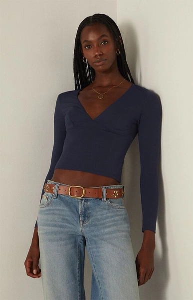 Gianna Plunge V-Neck Long Sleeve Top