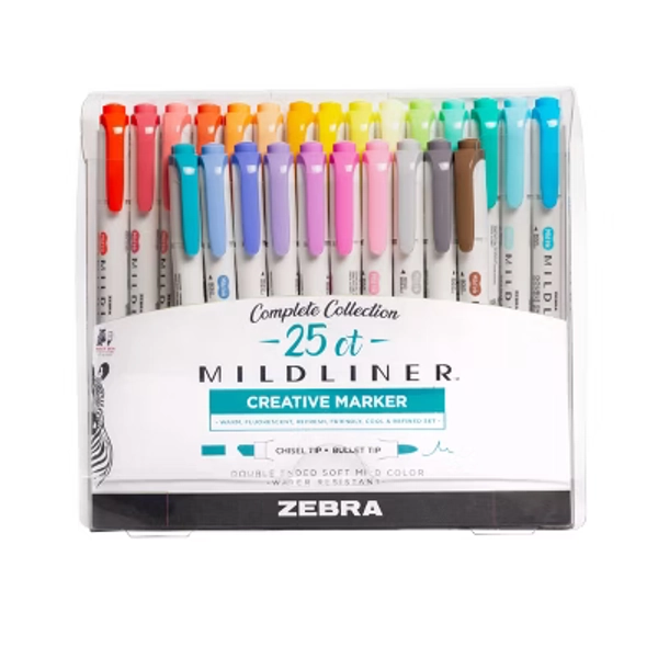 Zebra 25ct Mildliner Dual-tip Creative Colorful Markers Gifting: Highlighters, Fine & Bold, Multicolored Ink, Ages 13+
