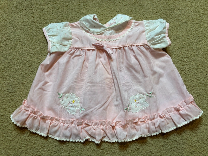 Vintage 1980s Pink Babydoll Dress Baby Girls Ditzy Floral Party Frock Infant