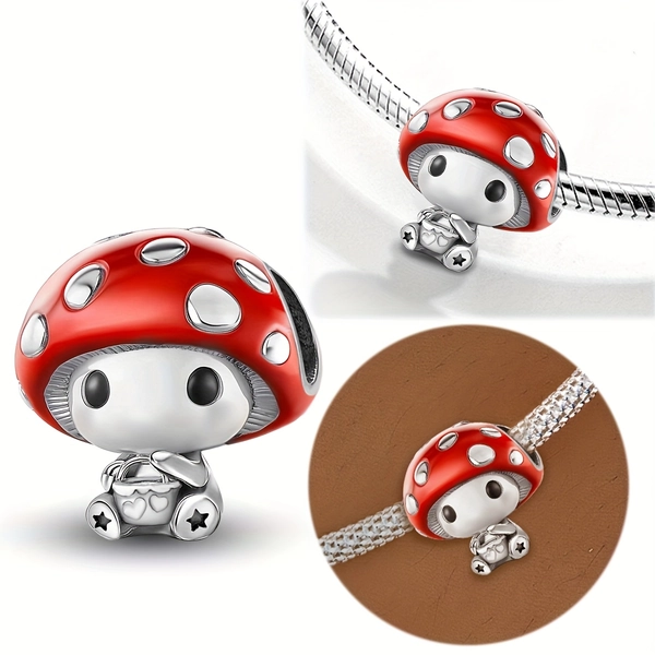 1pc Abalorio de Champiñón Lindo, Pulsera con Cuentas Plateadas 925, Accesorios para Hacer Joyería Regalo de Cumpleaños Día del Amor o Día de la Madre para Mujeres