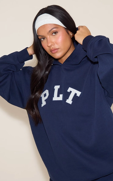 PRETTYLITTLETHING Navy Logo Oversized Hoodie
