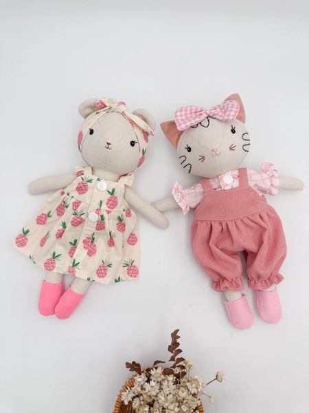 Handmade doll for Christmas gift, personalized name on the doll, stuffed animal doll, linen cat plush, teddy bear stuffed toy for kids