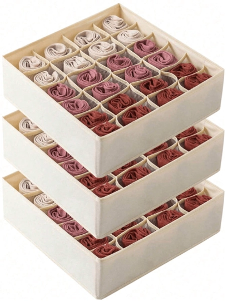 1pc -Grid Underwear Organizer Drawer Type Foldable Storage Box, Bra & Socks Storage Organizer For Home Use