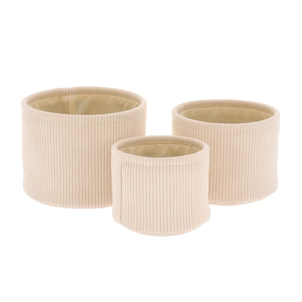 Lot de 3 paniers de rangement velours côtelé (H16 cm) Louise Ivoire