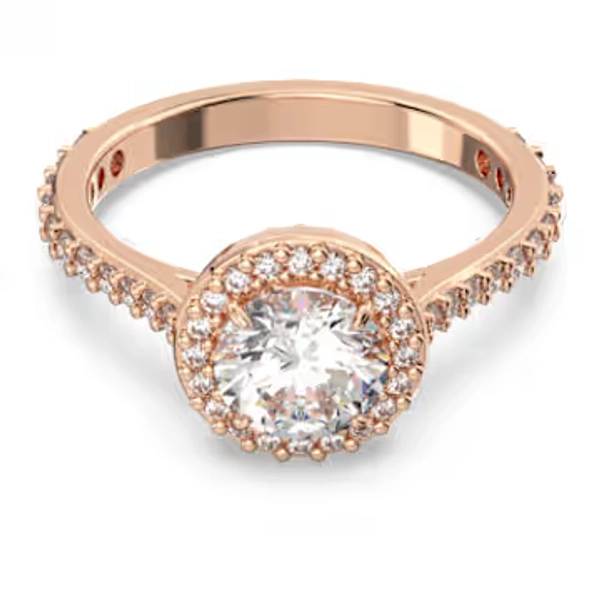 Una Angelic cocktail ring, Round cut, Pavé, White, Rose gold-tone plated
