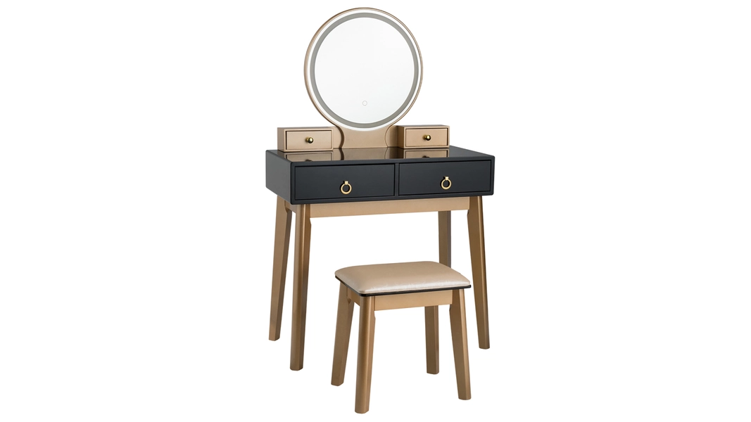 Costway 2-in-1 Table Set with LED Mirror and Jewelry Storage Drawer - Black