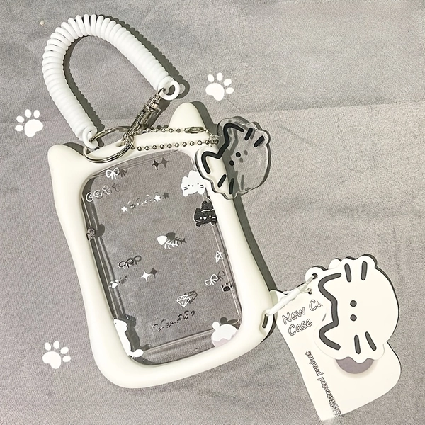 Cute Cat Design Transparent Acrylic ID Card Holder Keychain - Anti-Fall Silicone Case with Paw Prints & Stars, Anime-Themed Decorative Accessory for Women's Fashion, Cat Accessories, Stylish Key Organizer, Flexible Silicone Cover