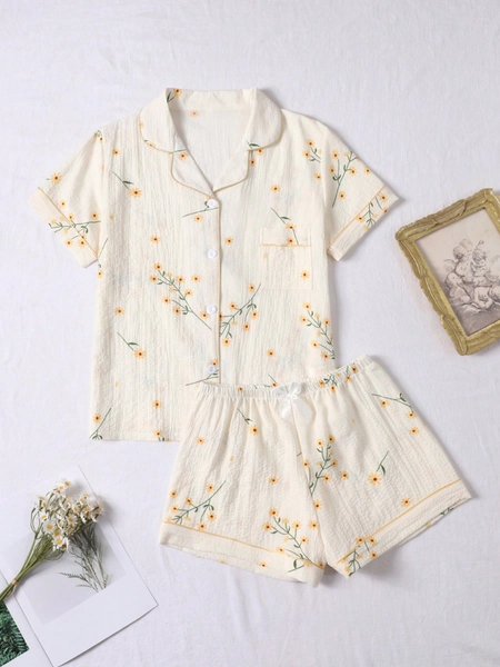 2pcs/Set Women Floral Print Pajama Set, Summer