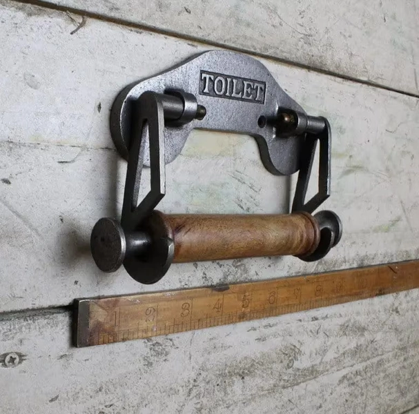 Forêt Albert Industrial Rustic Hand Forged Wood Handle Vintage Toilet Roll Holder in Antique Iron