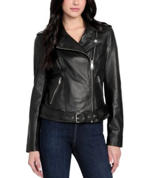 Women's Asymmetric Belted Leather Moto Jacket
