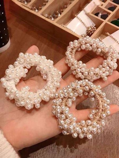 3 pezzi Elastici per capelli bianchi e dorati da donna da 9 cm/3,54 pollici, accessori per capelli di stile semplice e di alta qualità, adatti per uso quotidiano, feste casual, pendolarismo e vacanze, perfetti per code di cavallo, chignon, lavaggio del viso, trucco e abbinamento con gli abiti. Fermacode, elastici per capelli, fasce elastiche, scrunchies, corde per capelli, elastici per capelli