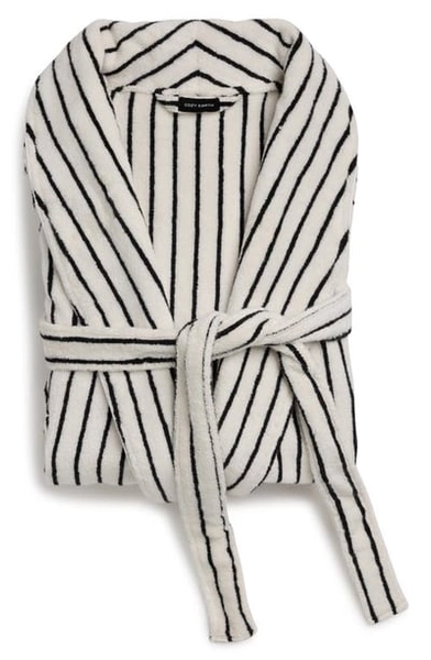 Cozy Earth Stripe Luxe Terry Robe in Black/Seashell at Nordstrom, Size Xx-Large